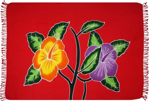 Wogeka Sarong blickdichter Sarong mit Blüten als Strandtuch Strandkleid Wickelrock