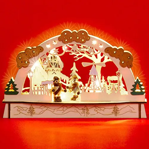 SIKORA LB58 Kleiner Mini LED Holz Schwibbogen WINTERDORF L ca. 23,5 cm