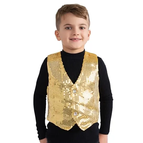 Dress Up America 745-L Gold Pailletten-Weste für Kinder, Größe 12-14 Jahre (Taille: 86-96 Höhe: 127-145 cm)