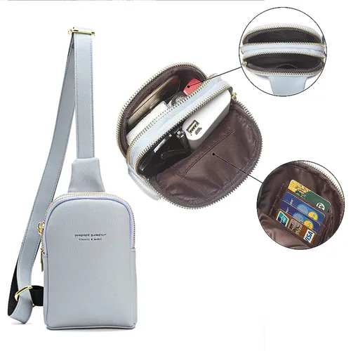 OKWISH Damen Handy Umhängetasche Echtes Leder Crossbody Bag Damen Handytasche zum Umhängen, Umhängetasche Damen Klein Moderne Taschen mit Breitem Schultergurt Blau