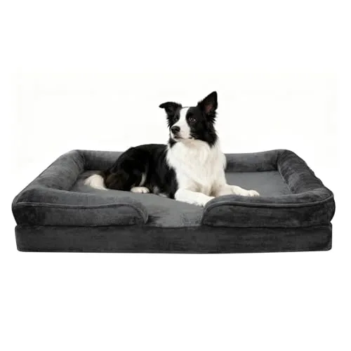 VoltaEcho Orthopädisches Hundebett für Große Hunde – Waschbares Hundesofa mit abnehmbarem Flanellbezug, wasserdichtem Futter, rutschfest (Dunkelgrau, 106 * 71 * 18)