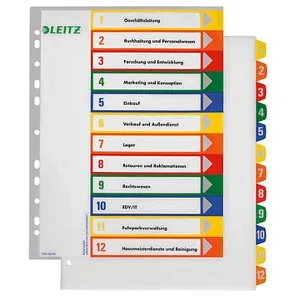 LEITZ Ordnerregister 1294 DIN A4 Vollformat, Überbreite 1-12 farbig 12-teilig, 1 Satz