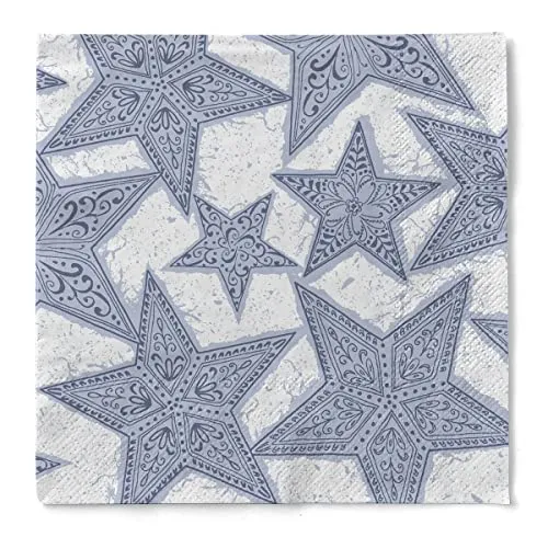 Sovie HORECA Weihnachtsserviette Gitte (Silber-Blau) aus 3-lagigem Tissue, Einweg Serviette Weihnachten, ideal für Advents- & Weihnachtsfeiern, Papierserviette 33 x 33 cm, 100 Stück