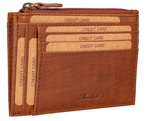 Benthill Kartenetui Kreditkartenetui Slim Portemonnaie Echt Leder Geldbörse Mini Wallet, RFID-Schutz Kartenfächer Münzfach Reißverschlussfach