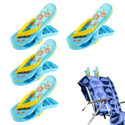 Udbrud Strandtuch Clips, 4 Stück Wäscheklammern Strandtuchklammern Strandliegen Handtuchklammern Winddichte Kunststoff Klammern Beach Slipper Clips für Strandliegen Wäsche Badetuch(flip-Flops)