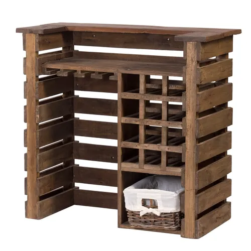 Rustikaler BARSCHRANK Java II | Massivholz & Rattan Korb - Barschränke aus massivem Recyclingholz mit 12 Ablagefächern und Rattankorb. Ideal für deine Mini Bar, Empfangstresen oder als Dekoobjekt. Jedes Stück ein einzigartiges Unikat!