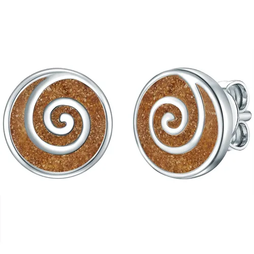 Rafaela Donata Paar Ohrstecker Spirale Silber - Elegante Ohrringe aus hochglanzpoliertem Sterling Silber, mit einzigartiger Spirale und braunem Sandstein - ideal für besondere Anlässe.