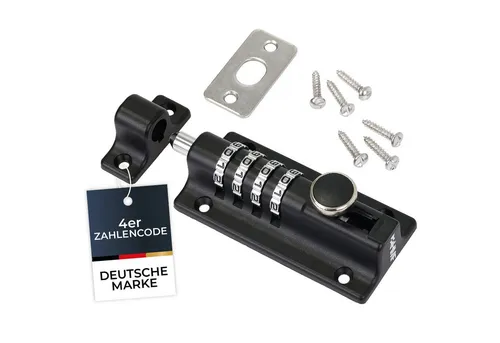 HMF Bolzenriegel Riegelschloss 3591-02, Türriegel mit 4-stelligem Zahlencode, Din Rechts und Din Links, aus Zinklegierung, 12,2 x 4 x 4,8 cm, Schwarz