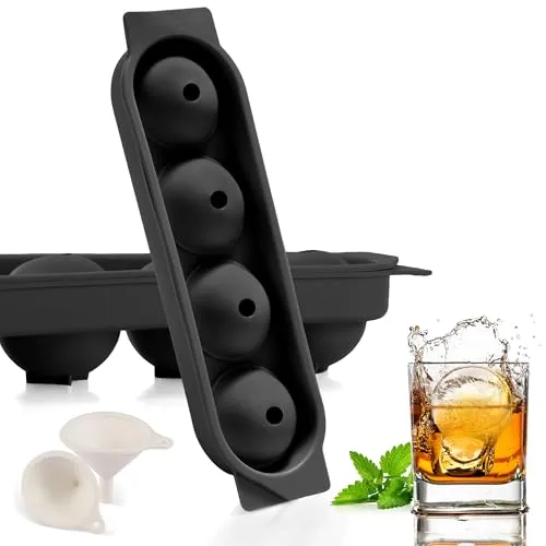 Eiswürfelform Silikon, 2 Pack 8x Eiswürfel Rund Eiswürfelbehälter mit Deckel, Eiswürfelform Rund, BPA Frei Eiswürfel Form Ice Cube Tray Mold with Lid für Bier Cocktails Whisky - Schwarz