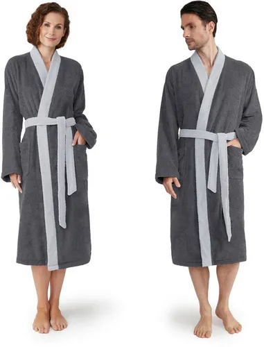 Möve Unisex-Bademantel Superwuschel Kimono mit Blende, Langform, Walkfrottier, Kimono-Kragen, Gürtel, ideal für Sauna & Spa, Hotelbademantel