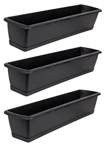 BigDean 3er Set Blumenkasten mit Untersetzer – 80 cm anthrazit - Garten-Zubehör für drinnen und draußen, wetterfest und formstabil – ideal zur Verschönerung Ihres Balkons oder Gartens!