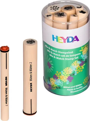 Heyda Stempel HEYDA 204888445 Stempel-Set Mix& Match Blüten & Blätter Holz