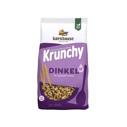Barnhouse - Krunchy Pur Dinkel - Müsli mit Dinkelvollkornflocken, nur mit Reissirup gesüßt. Ideal für eine gesunde Ernährung und direkt zum Verzehr geeignet, perfekt mit Milch oder Sojamilch.