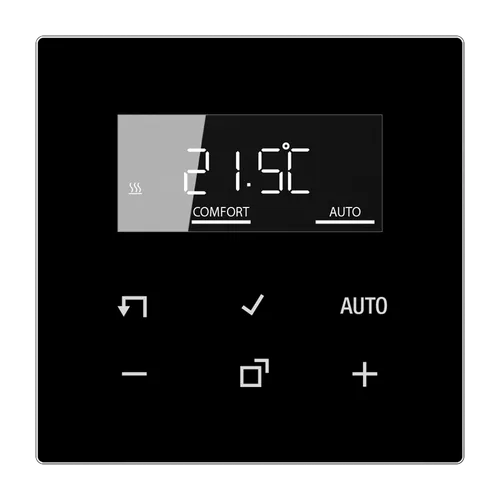JUNG HOME Raumthermostat Set 1790RTREinsatz + BTA1791SW Display Glas Schwarz