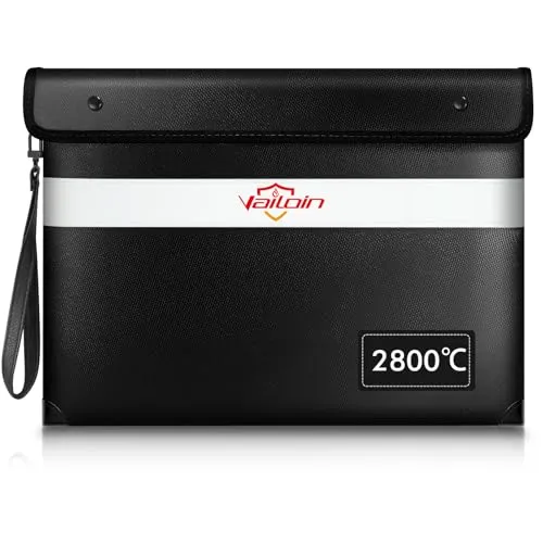 Vailoin 2800℃ Feuerfeste Tasche mit Reißverschluss, Dokumententasche Feuerfest Wasserdicht,Geldtaschen Banktasche,Dokumentenkoffer Aktentasche für Dokumente,Passport(34x28cm,Schwarz)