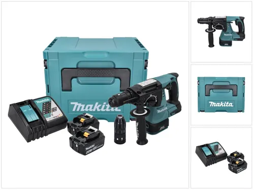Makita DHR 243 RGJ Akku Bohrhammer 18 V - Akkuschrauber mit 2,0 J Schlagstärke, bürstenlosem Motor und 2x 6,0 Ah Akkus für langanhaltende Leistung, ideal für Bohren, Hammerbohren und Meißeln.
