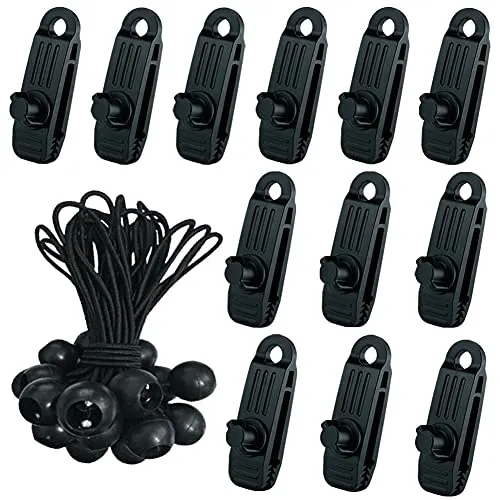 Pcs Tarp Clips Set, 12x Multifunktion Krokodilmund Planenklammern mit festziehen Verriegelung Griffschraube, 12x planenspanner mit kugel, Zelt Clips planenclips für Outdoor Zelt Camping Vorzelt 24