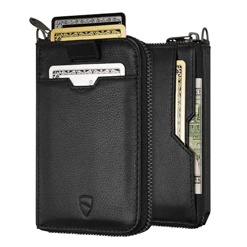 Vaultskin Geldbörse aus Leder mit RFID-Schutz - Schlankes Portemonnaie für Herren & Damen mit Kartenetui & Münzfach, Kompakt & Stilvoll, (Schwarz, Notting Hill)