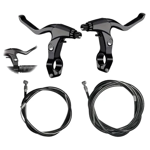 Tkxjry 1 Paar 4 Stücke Fahrradbremsgriff, 2 Bremshebel aus Aluminiumlegierung, 2 Vordere und hintere Bremskabel, Fahrradbremshebel, Für Mountainbikes, Rennräder und Rennwagen, Unisex, Schwarzes