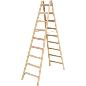 Krause Stehleiter Stabilo 170118 - Beidseitig begehbar - Leiter aus hochwertigem Holz mit 2 x 9 Sprossen, bis 150 kg belastbar und maximale Arbeitshöhe von 3,80 m. Ideal für sicheres Arbeiten in verschiedenen Höhen.