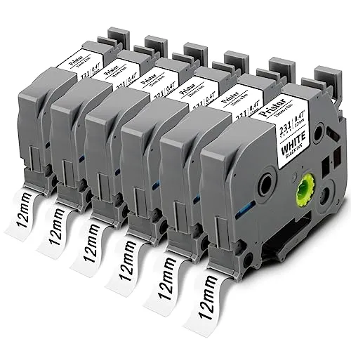 Pristar  6x 12mm Schriftband Kompatible für Brother P-touch TZe-231TZe231 | TZ231 Tze Schriftbänder 0.47 Laminated für Brother PT-H107B PT-E110 PT-D400 PT-H110 PT-H100 PT-H105 PT-D600VP PT-D210
