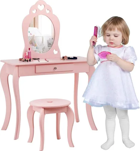 GOPLUS Schminktisch mit abnehmbarem Spiegel und Hocker von Goplus