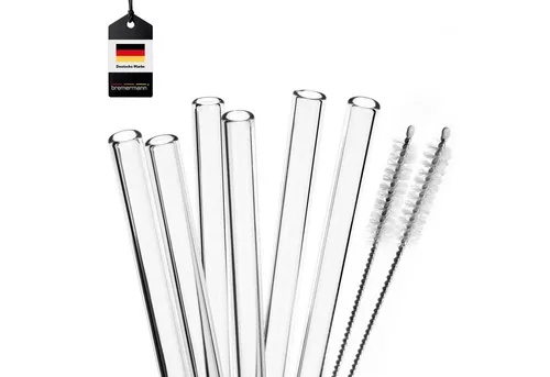 bremermann Trinkhalme 6er Glas-Trinkhalme, 20 cm Länge, wiederverwendbar, transparent inkl.