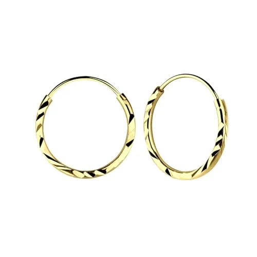 Monkimau - Diamond Cut Creolen Ohrringe, Ohrstecker, Ohrschmuck - aus Messing, silberplattiert - für Damen und Mädchen - handgefertigt, hypoallergen und kleine Geschenkidee