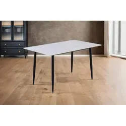 Keramiktisch Göteborg | 140 x 80 cm | Farbe: weiß matt | Vierfuß-Gestell Metall schwarz | pflegeleichter Esstisch/Esszimmertisch - Weiß