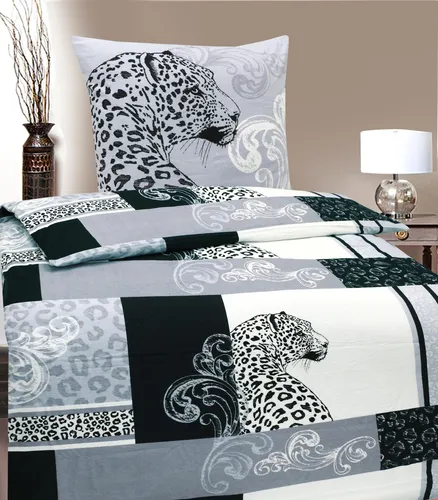 Bettwäsche Winter Biber Feinbiber Baumwolle 2x 135x200 + 2x 80x80 cm Doppelpack Design: Leopard