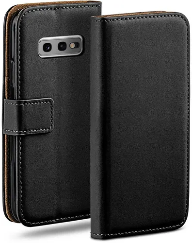 Produktbild moex Handyhülle für Samsung Galaxy S10e Hülle Klappbar Book Case Schwarz 5,8 Zoll, Klapphülle Kartenfach Flip Cover Handytasche Leder Optik Schutzhülle