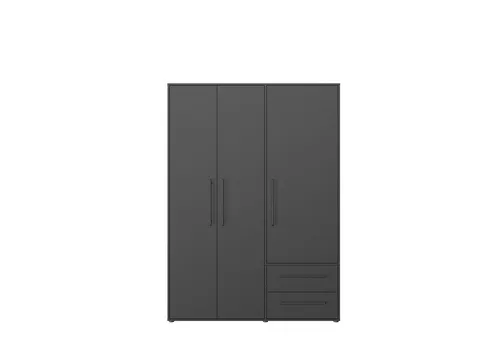 MOKKARIS Drehtürenschrank - 3 Türen, 2 Schübe, Schwarz, 144,4x200,1x58,8cm - Der MOKKARIS Drehtürenschrank bietet mit 3 Türen und 2 Schubladen viel Stauraum. Robuste Materialien und ein modernes Design machen ihn zum idealen Möbelstück für Ihr Schlafzimmer.