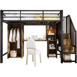 Redom Hochbett Schwarz, Metall 90x200 cm für Kinderzimmer - Praktisches Hochbett in Schwarz für Kinder- und Jugendzimmer. Mit integriertem Kleiderschrank und Schreibtisch nutzt es den Raum optimal und schafft Ordnung. Robuster Stahlrahmen und stilvolles Design für ein modernes Wohngefühl.