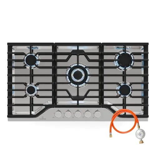 Klarstein Turbocast Gaskochfeld - 5-Brenner Edelstahl 304 mit Wokbrenner - Kochfelder mit 3,4 kW Wokbrenner und robusten gusseisernen Pfannenhaltern für ein professionelles Kocherlebnis. Sicher und einfach zu bedienen mit automatischer Zündung und Flammenausfallschutz.