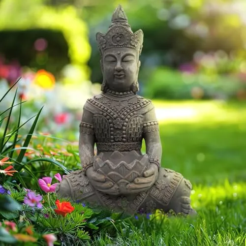 K&L Wall Art Buddhafigur Steinoptik - Buddhafigur für Feng Shui Deko, handgefertigt aus Kunststein, verbreitet Ruhe und ist ein ideales Geschenk für Asien-Liebhaber.
