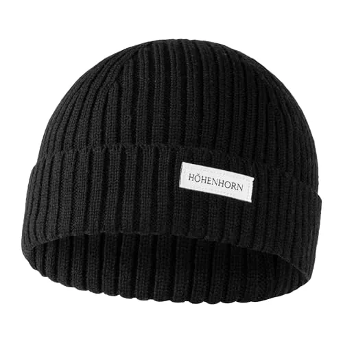 Höhenhorn Nordföhn Knitted Beanie Merinowolle Schwarz - Strickmütze für Herren aus 100% Merinowolle, atmungsaktiv und temperaturregulierend für optimalen Tragekomfort in jeder Jahreszeit.