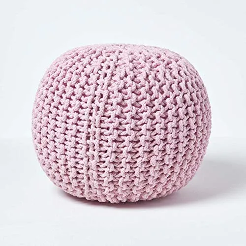 Homescapes Runder Strickpouf aus 100% Baumwolle, rosa - Eleganter runder Pouf aus grob gestrickter Baumwolle, ideal als Fußhocker oder Schminktischhocker. Setzen Sie farbenfrohe Akzente in jedem Raum mit diesem vielseitigen und stilvollen Möbelstück.