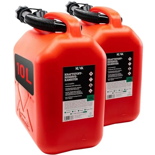 KOVA® 2x Benzinkanister 10L ROT Dieselkanister Reservekanister Kraftstoffkanister 10 Liter Wasserkanister für Benzin Diesel Wasser AdBlue, Auswahl: 5 20 20L ltr 5L 10-Liter-Kanister & Außgießer