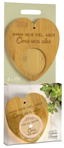 Magic Kerze Oma weiß alles Bambus Holz Herz 4 Teelichter von formano