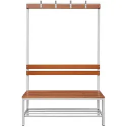 Sitzbankgarderobe Umkleidebank Lichtgrau/Buche 400-1825 x 1200 x 400 mm - Robuste Umkleidesitzbank mit stabilem Stahlgestell und Schuhrost, ideal für Umkleideräume in Betrieben und Fitnessstudios. Pflegeleicht und langlebig mit hochwertiger Buchenholzauflage.