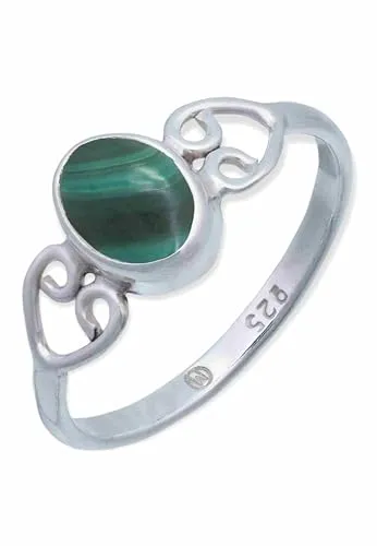 mantraroma Silber Ring Damen 925 Malachit Edelstein grün dezent verspielt