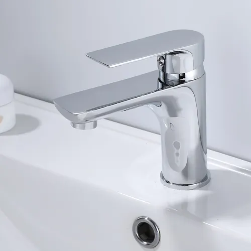 ZXC Niederdruck Waschtischarmatur - Moderne Einhand Bad Armatur für Waschbecken, mit eleganter, pflegeleichter Oberfläche und Keramikkartusche für hohe Hygiene und Langlebigkeit.