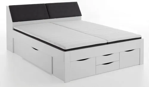 Boxxx Stauraumbett 180x200 cm - Schlafzimmer - Praktisches Stauraumbett in Weiß mit 6 Schubladen und gepolstertem Kopfteil, ideal für mehr Ordnung und Komfort im Schlafzimmer.