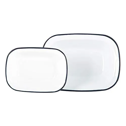 Argon Tableware Weißer Emaille -Torten -Gerichte Set - 25,5cm - 2pc - Marine