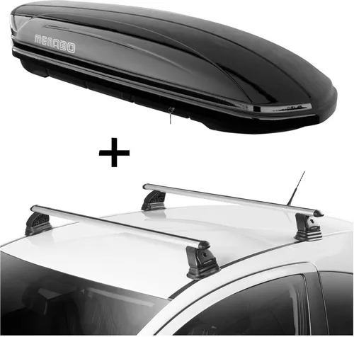 Dachbox MAA400 400 Liter schwarz + Dachträger VDP EVO ALU kompatibel mit für Mazda 2 (DE) 3-5 Türer 2007-2015