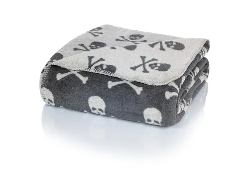 Glart Kuscheldecke Grau Skulls XL 150x200 cm - Tagesdecke aus flauschigem Premium-Material, ideal für gemütliche Abende auf dem Sofa oder beim Camping; fusselfrei und schadstoffgeprüft für Allergiker.