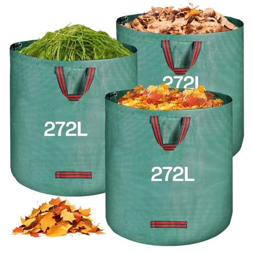 QOEOTUY Gartensack 3X 272L - Gartenabfallsack Stabi mit 4 Griffe - Wasserdicht & Faltbar & Wiederverwendbare - Laubsack selbststehend für Gartenabfälle Rasenschnitt Unkraut
