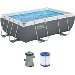 Bestway Power Steel 56629DE - Rechteckiger Frame Pool mit Filterpumpe - Rechteckiger Pool für 3-4 Personen, 282x196x84 cm, inklusive leistungsstarker Filterpumpe. Ideal für entspannte Sommertage im Garten!