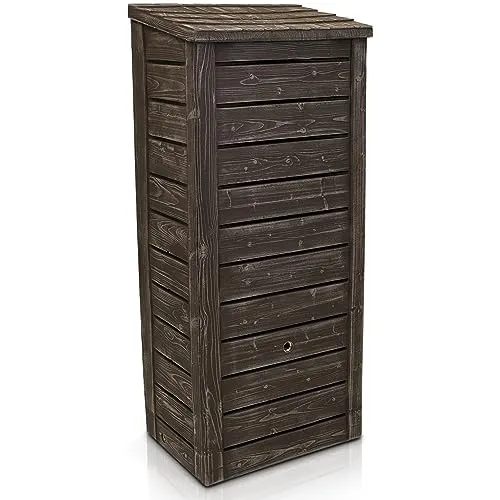 YourCasa Regentonne 230 Liter Slimline Nordic - Frostsicheres Holzfass in Holzoptik mit Metallgewinde - Regentonnen für nachhaltige Bewässerung, frostsicherer Kunststoff mit UV-Schutz. Schlankes Design für kleine Gärten, 230 Liter Fassungsvermögen.