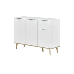 Kommode Gallese in Weiß – Moderner Skandilook - Kommode in Weiß mit praktischem Stauraum, Füßen aus Massivholz und modernem Skandilook. Ideal für stilvolle Wohnräume.